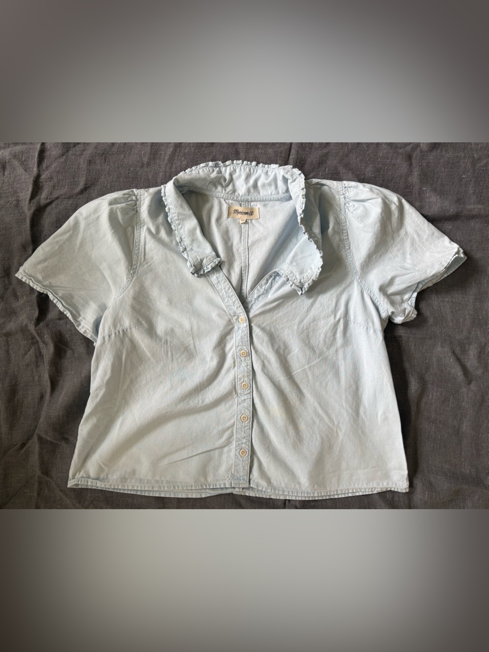 Madewell Pale Blue Ruffle-Trim Button Front Top | Blue | Size 10